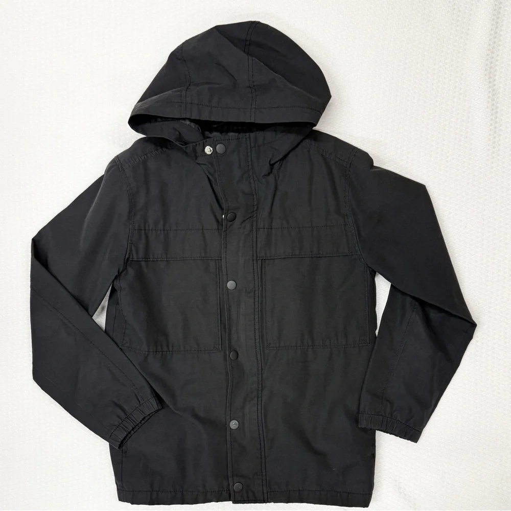 Old Navy Windbreaker Hooded Jacket Black Boys L‎ 10-12 Full Zip